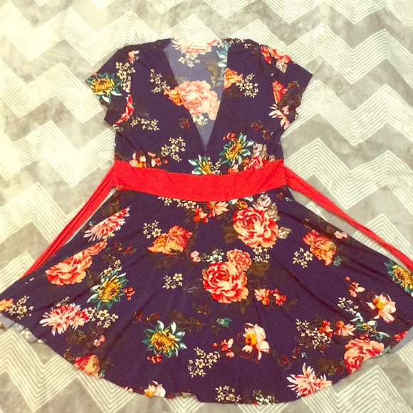 Forever Tops - Plus Size Navy Blue Floral Empire Tunic Blouse Forever Tops - Plus Size Navy Blue Floral Empire Tunic Blouse